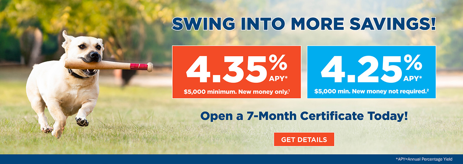 Swing into more savings! Open a 7-month certificate today!